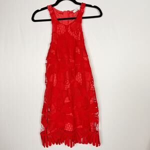 Lovers + Friends Small S Lace Mini Dress Red Cocktail Party Crew Neck Back Zip